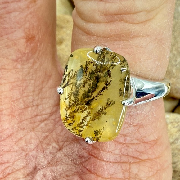 Sterling Silver Moss Agate Ring Size 8 Dendritic Gemstone Nature Inspired 4.3 gr - Picture 15 of 16